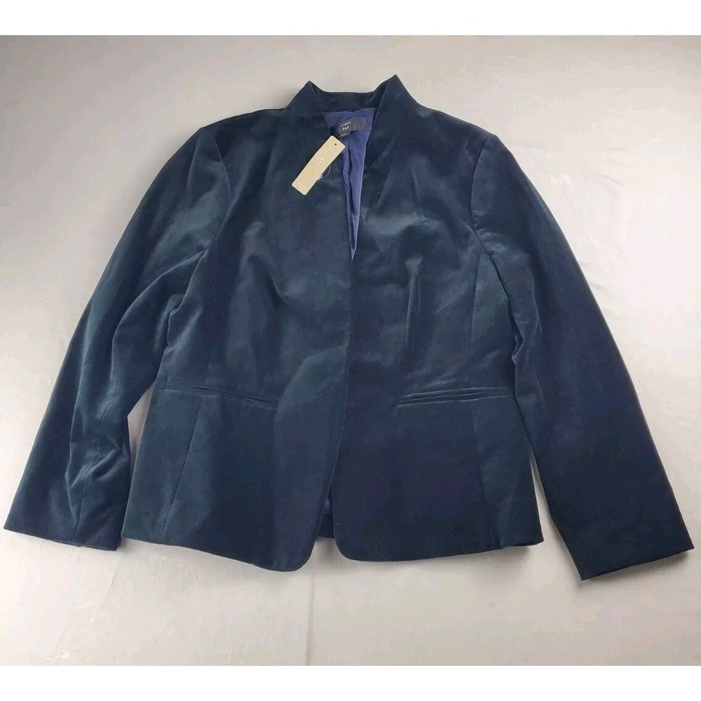 J Crew 365 Going out Blazer Velvet Size 14 Black Jacket stretch Open Front New